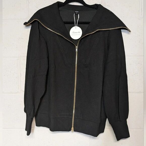 Women's Oversized Full Zip Sweatshirt Ribbed Size Medium NWT - Picture 2 of 5